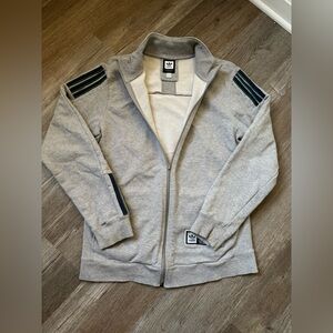 VTG Adidas Gray Zip-Up Jacket Sweatshirt With Stripes Green Blue Retro Size M